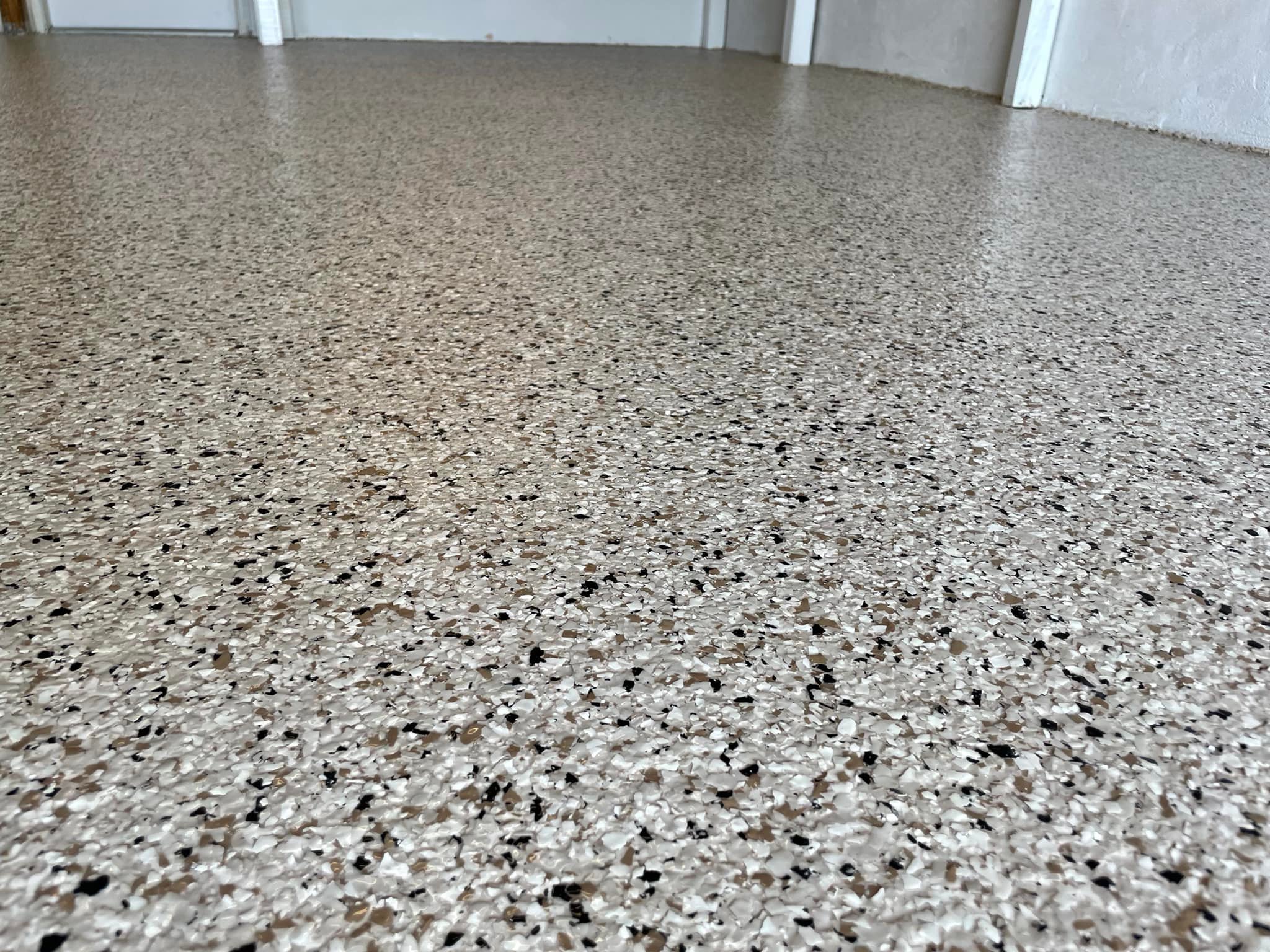 Interior epoxy flake floor coating by ICF